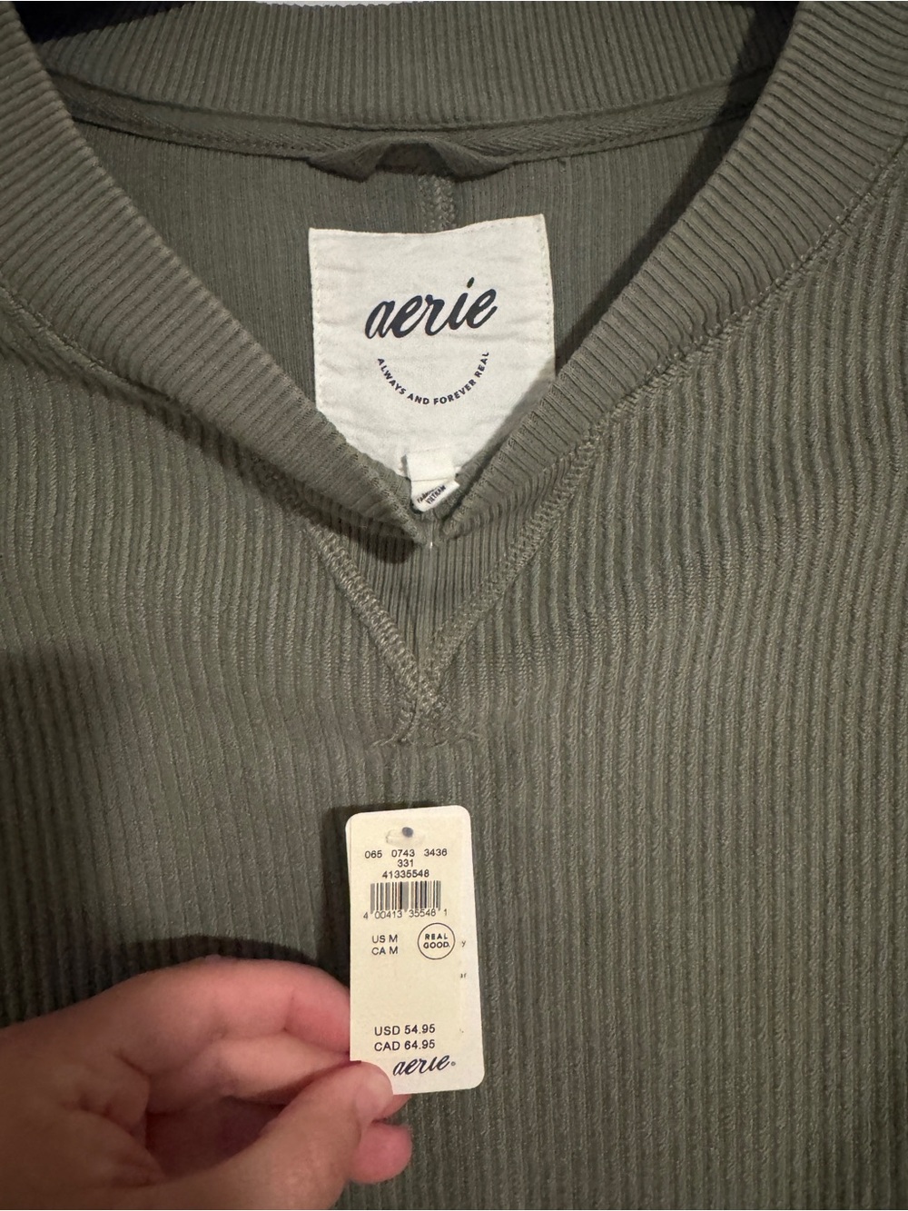 aerie Olive Ribbed Crewneck Pullover Sweater - Picture 4 of 6